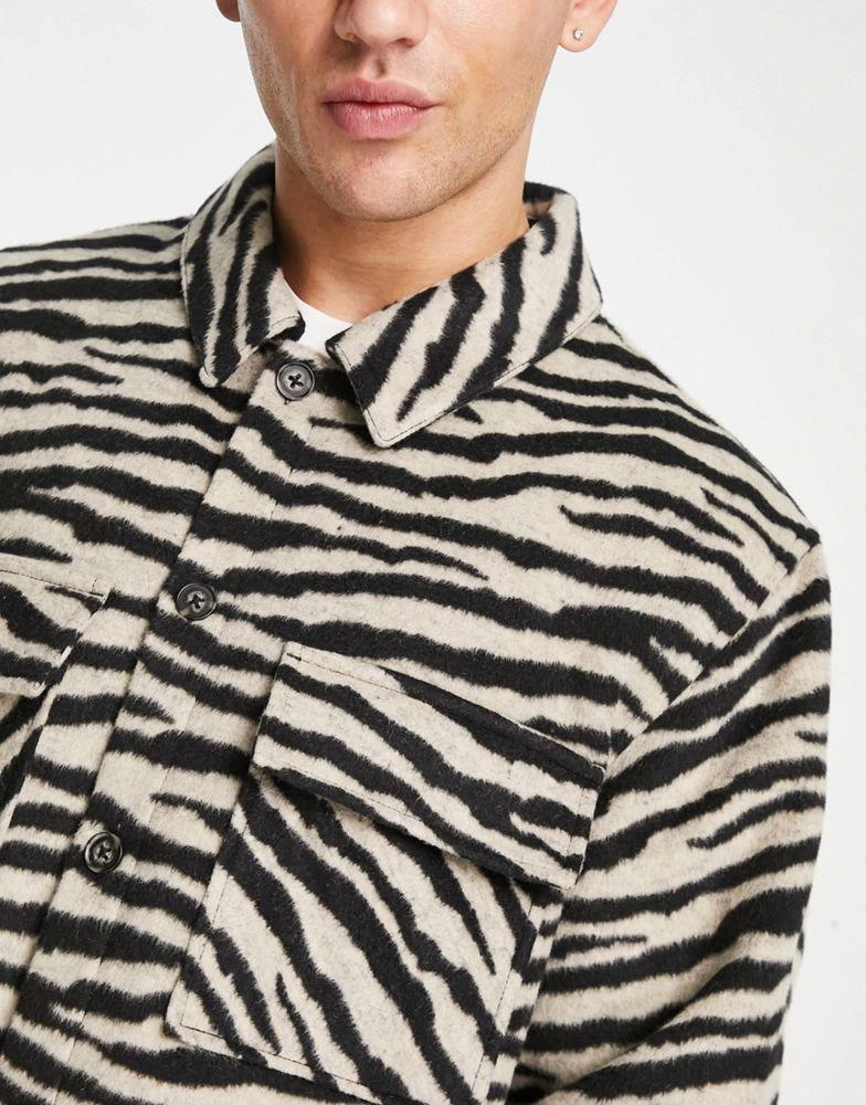 商品ASOS|ASOS DESIGN longline shacket in brown tiger print ,价格¥286,第3张图片详细描述