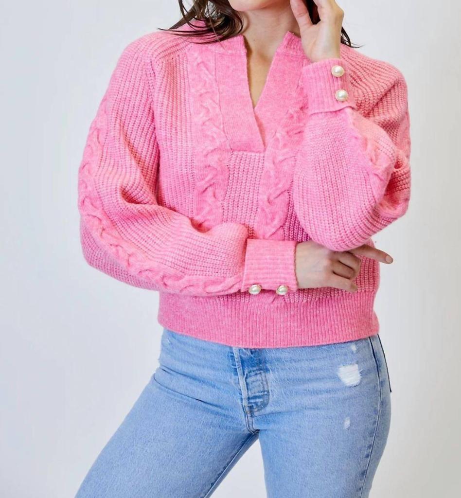 Pearl On Cuff Sweater In Hot Pink商品第1张图片规格展示