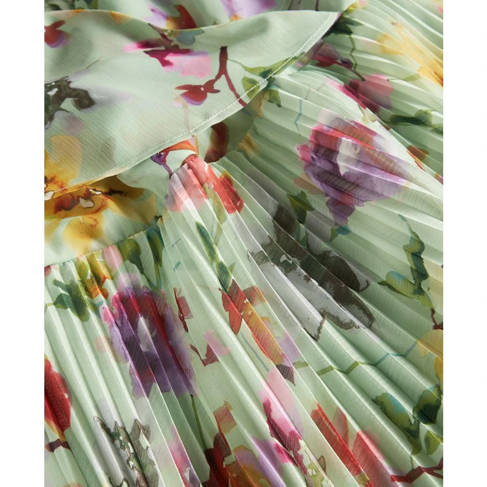 商品Kensie|Women's Pleated V-Neck Floral-Print Chiffon Dress,价格¥599,第5张图片详细描述