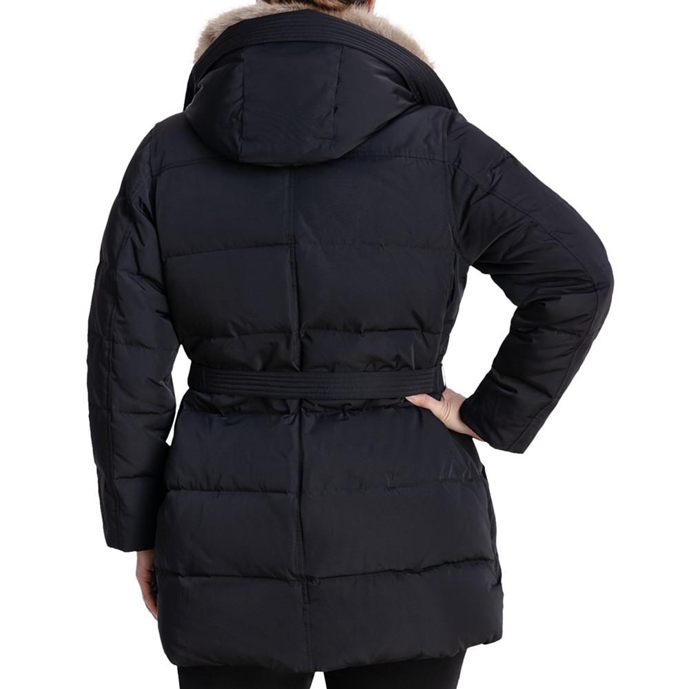 Women's Plus Size Belted Faux-Fur-Collar Down Puffer Coat, Created for Macy's商品第2张图片规格展示