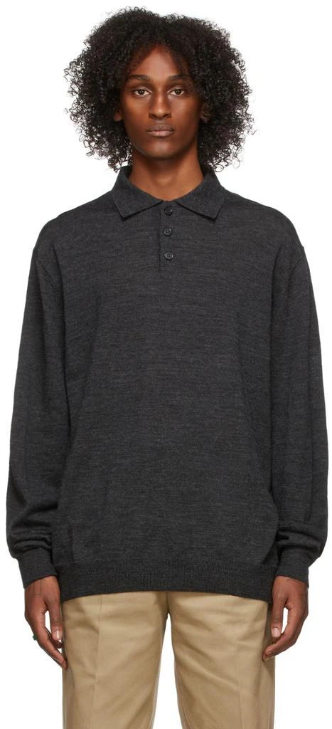 商品MAISON MARGIELA|Grey Wool Suede Elbow Patch Polo,价格¥3056,第1张图片