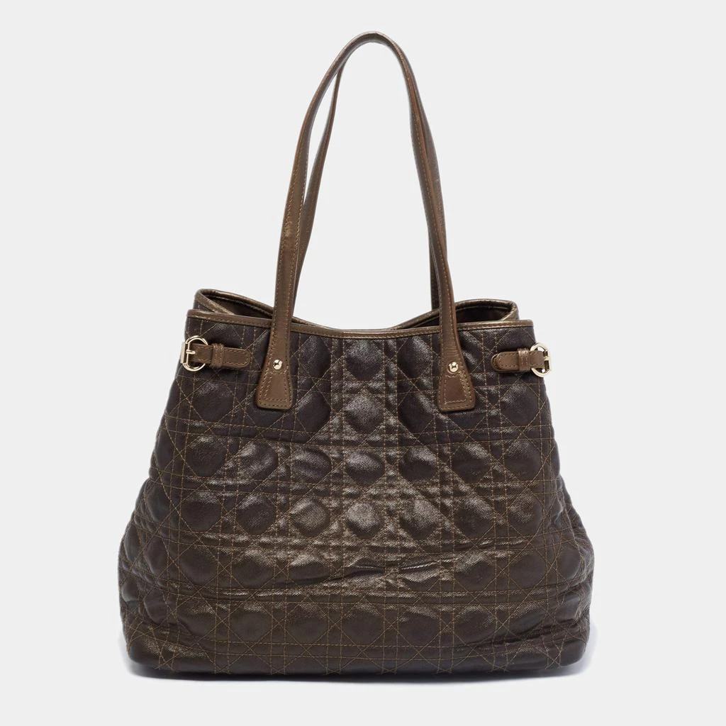 商品[二手商品] Dior|Dior Metallic Brown Cannage Coated Canvas Medium Panarea Tote,价格¥3598,第4张图片详细描述