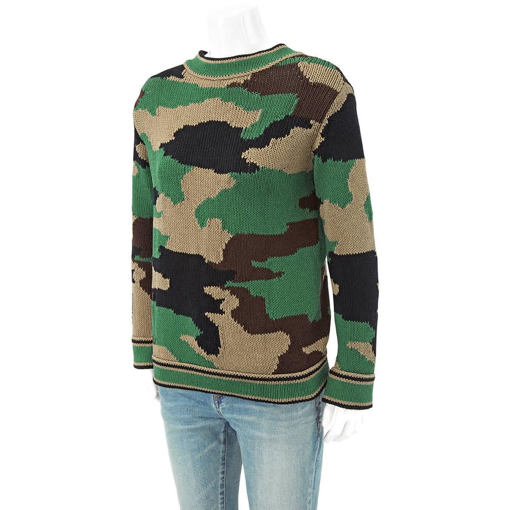Burberry Camouflage Intarsia Cotton V-neck Sweater, Size X-Large商品第2张图片规格展示