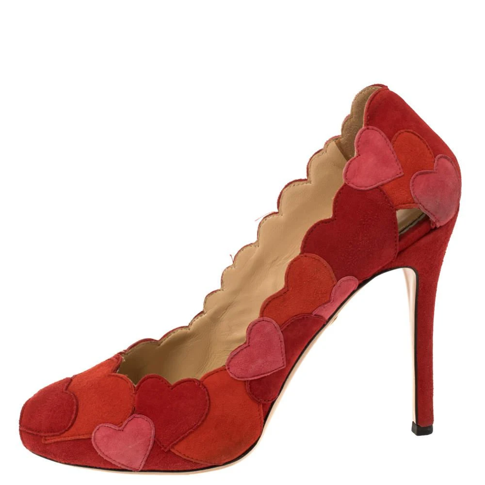 商品[二手商品] Charlotte Olympia|Charlotte Olympia Red/Pink Suede Love Me Heart-Appliquéd Pumps Size 38,价格¥1346,第2张图片详细描述