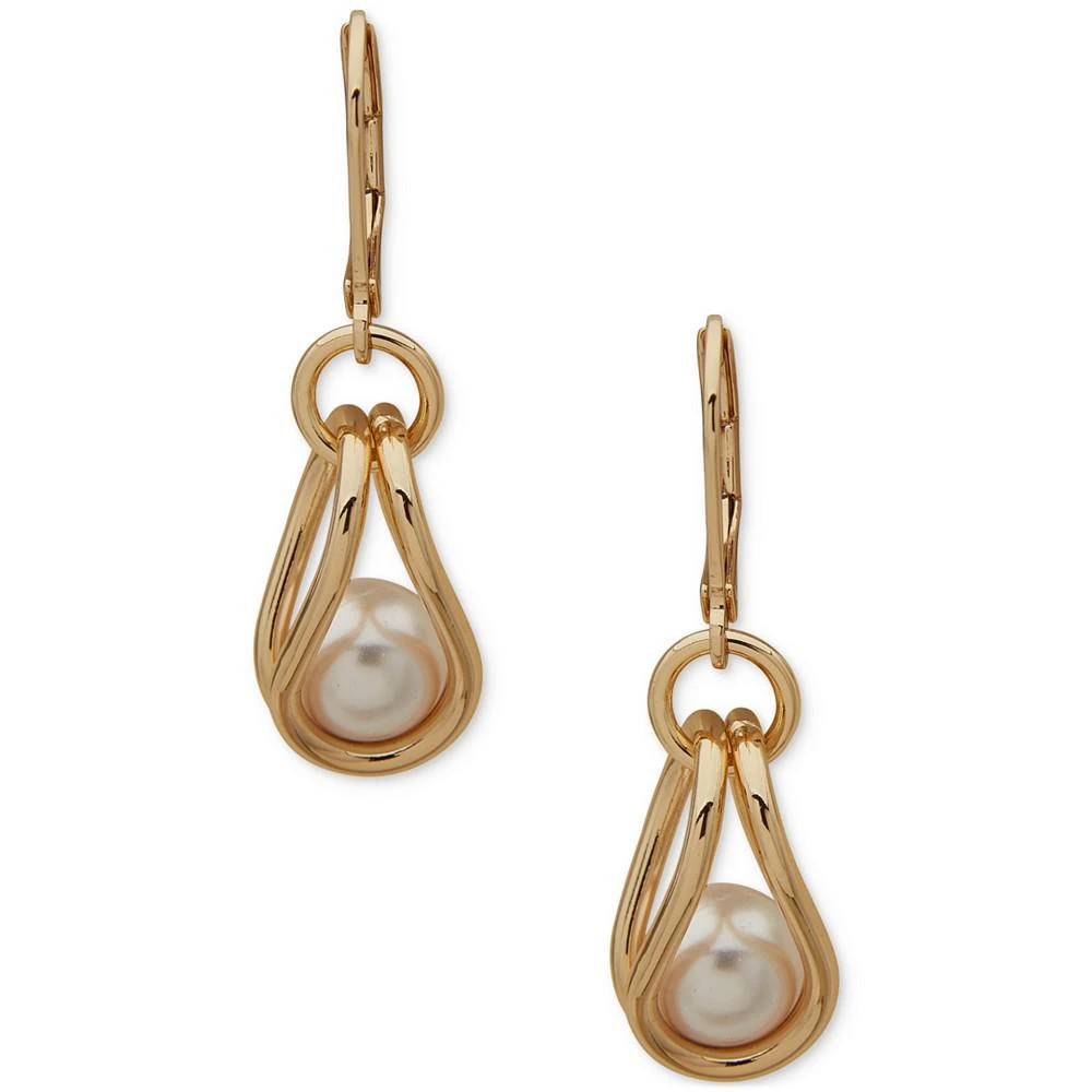 商品Anne Klein|Gold-Tone Link & Imitation Pearl Drop Earrings,价格¥98,第1张图片