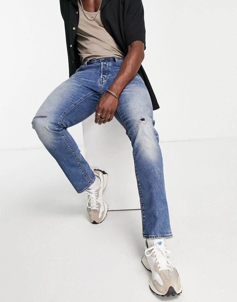 商品G-Star|G-Star 3301 slim distressed jeans in mid wash,价格¥459,第3张图片详细描述