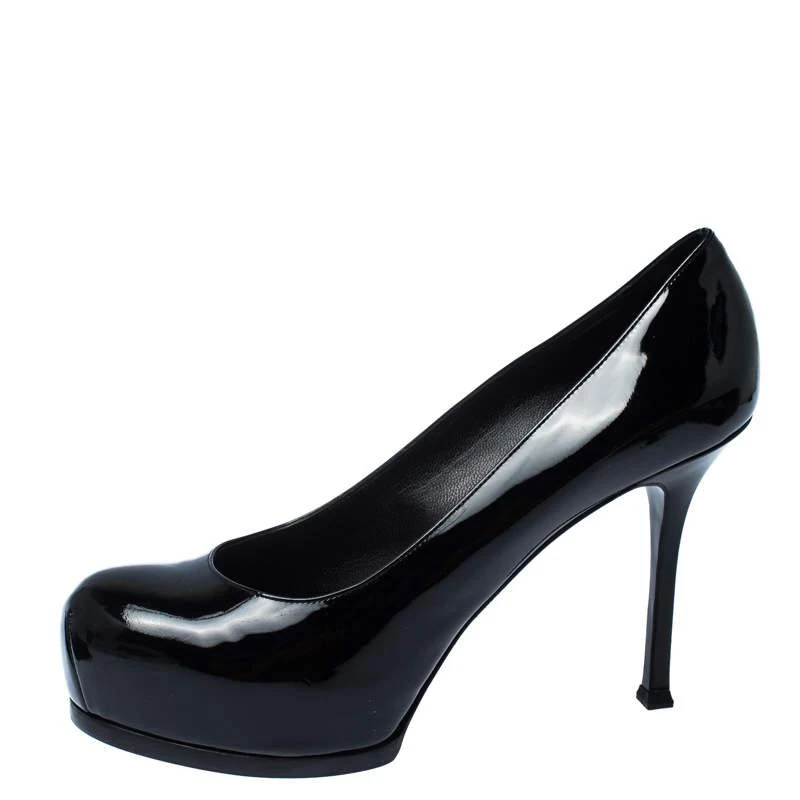 商品[二手商品] Yves Saint Laurent|Saint Laurent Black Patent Leather Tribtoo Round Toe Pumps Size 40.5,价格¥1259,第2张图片详细描述