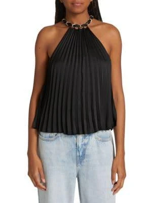 商品Alice + Olivia|Alycia Pleated Halterneck Top,价格¥450,第1张图片