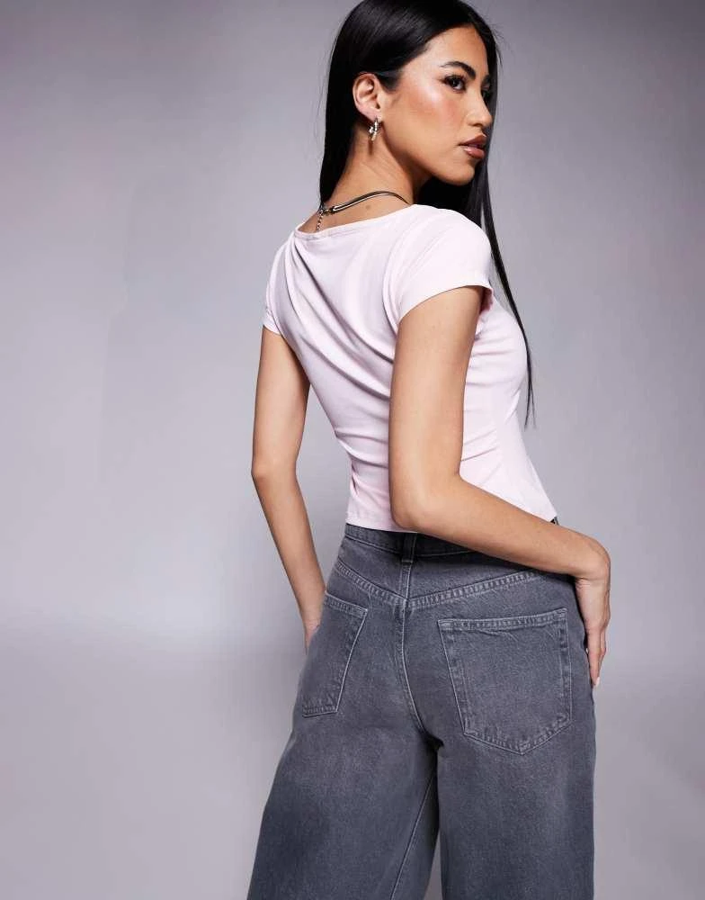商品ASOS|ASOS DESIGN sweetheart cap sleeve polyamide tee in baby pink,价格¥68,第2张图片详细描述