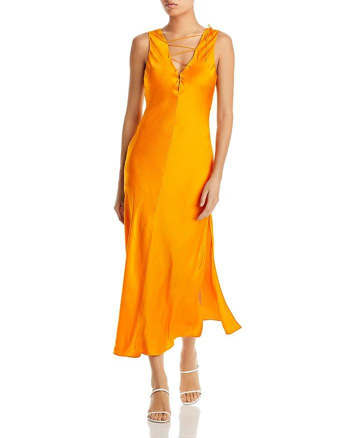 商品FRAME|Lace Up Front Midi Dress,价格¥1080,第1张图片详细描述