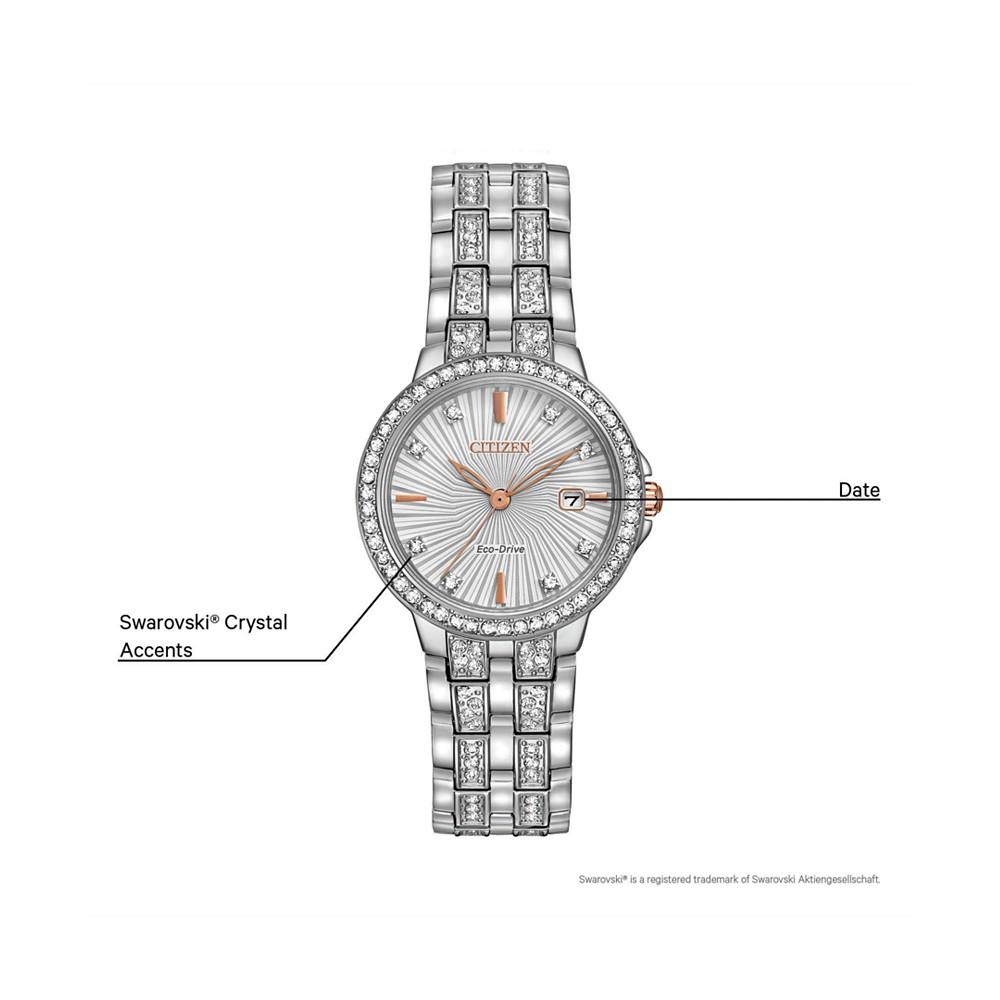 Women's Eco-Drive Crystal Accent Stainless Steel Bracelet Watch 28mm EW2340-58A商品第5张图片规格展示