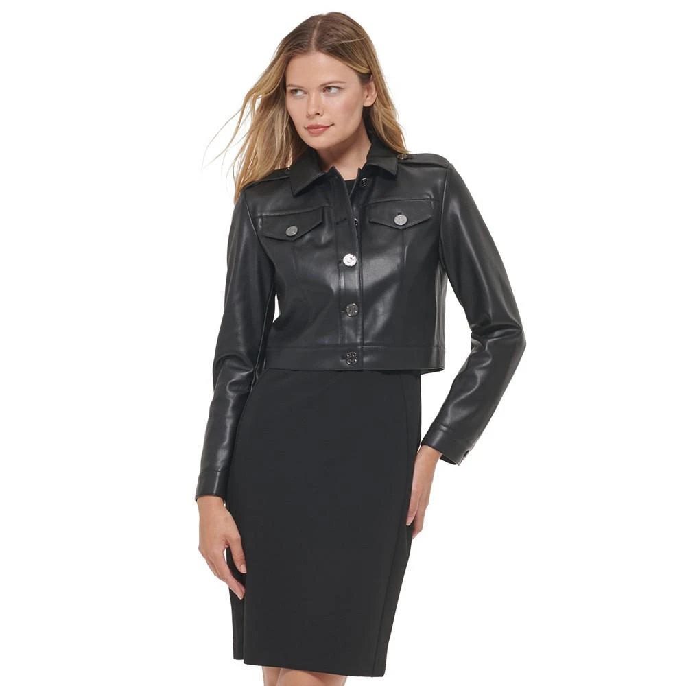 商品DKNY|Faux-Leather Button-Front Jacket,价格¥374,第1张图片