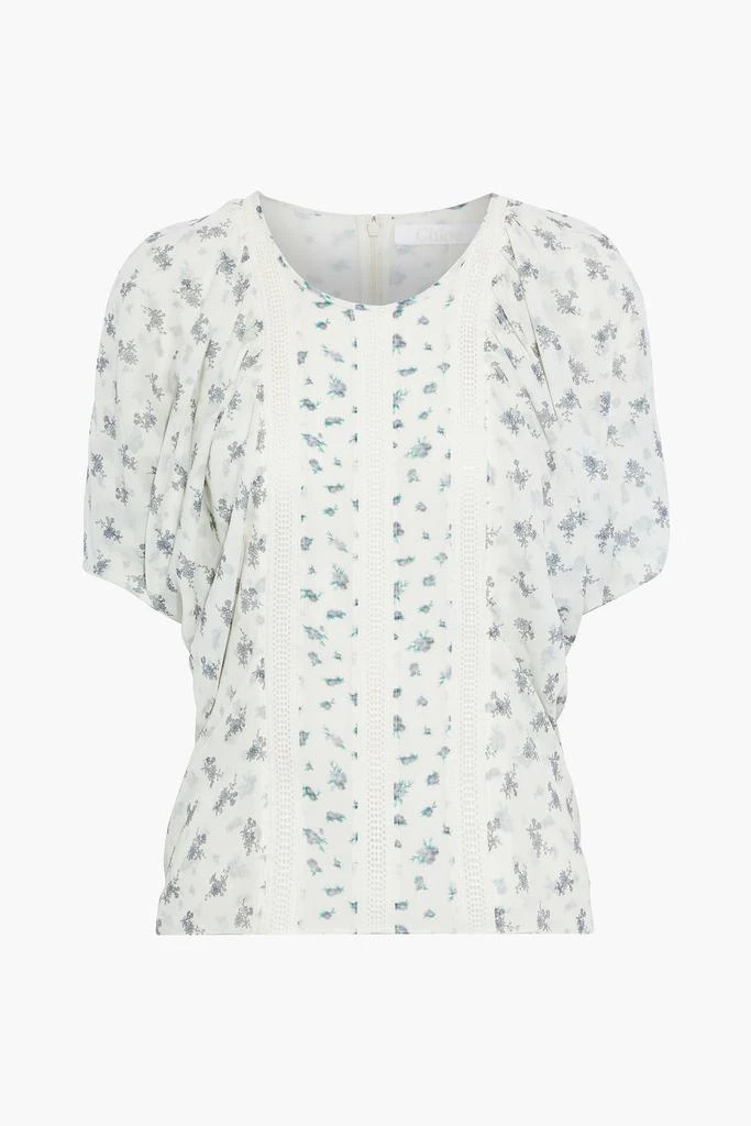 商品Chloé|Crochet-trimmed floral-print silk-georgette top,价格¥2573,第3张图片详细描述