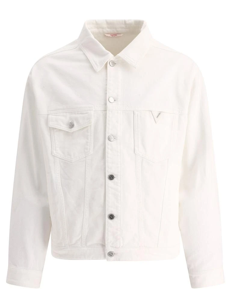 商品Valentino|Denim Jacket With Rubberised V Detail Jackets White,价格¥5515,第1张图片