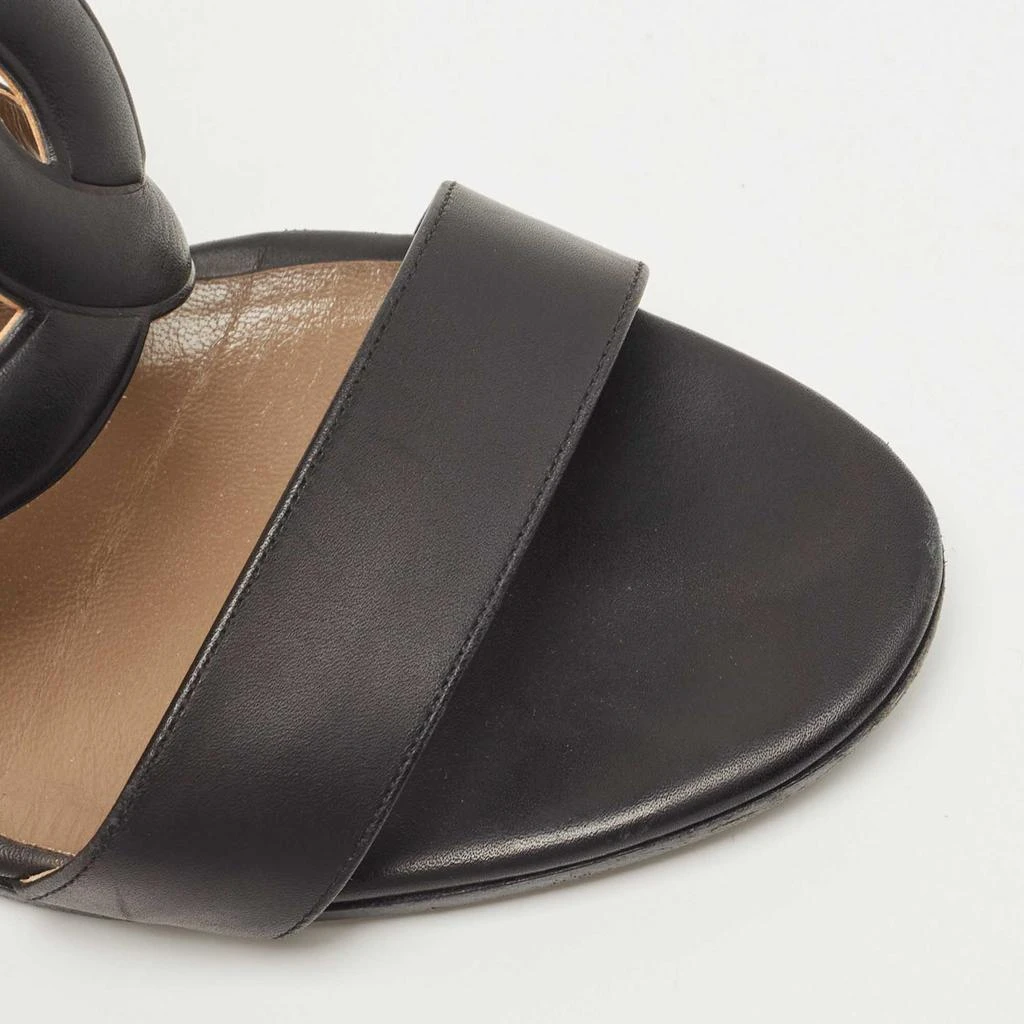 Hermes Black Leather Bikini Block Heel Slide Sandals Size 38 商品
