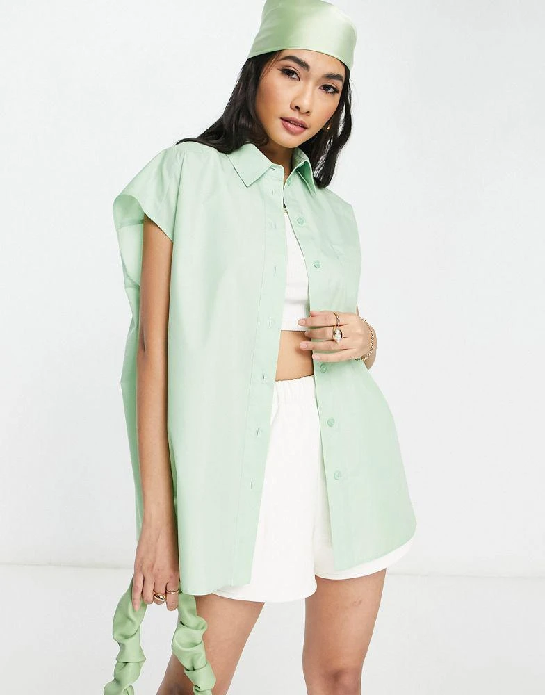 商品Topshop|Topshop cap sleeve shirt in green,价格¥180,第1张图片