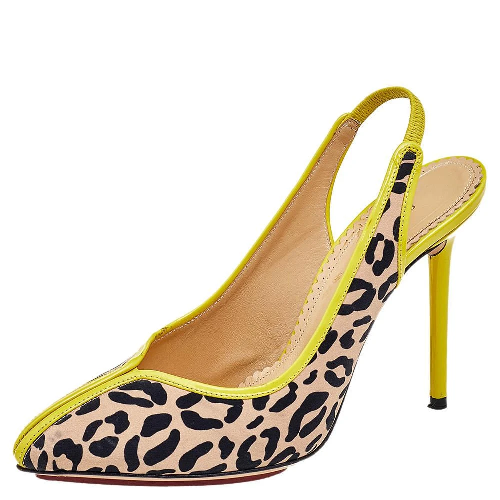 商品[二手商品] Charlotte Olympia|Charlotte Olympia Beige Leopard Print Fabric Slingback Sandals Size 37.5,价格¥1222,第1张图片