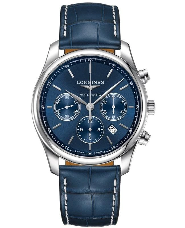 商品Longines|Longines Master Collection Automatic 42mm Blue Chronograph Dial Blue Leather Strap Men's Watch L2.759.4.92.0,价格¥19917,第1张图片
