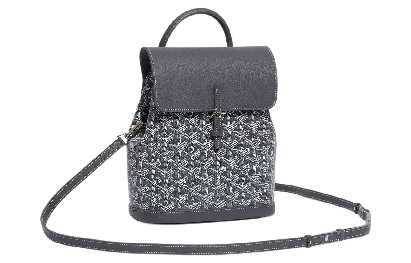 商品[国内直发] Goyard|戈雅 Alpine 老花满印可拆卸可调节肩带帆布拼牛皮背包双肩包 迷你 女款 灰色,价格¥30978,第4张图片详细描述