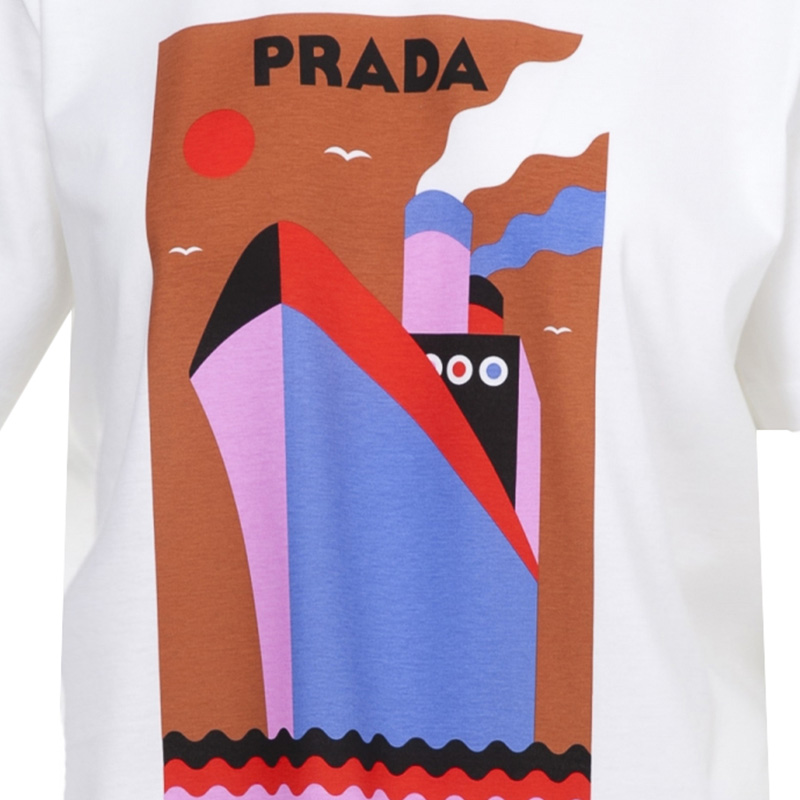 Prada 普拉达 女士白色棉质短袖T恤 135664-1QGA-F0O7V商品第1张图片规格展示