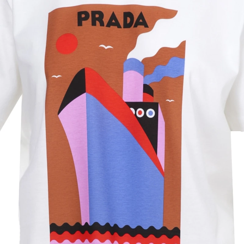 商品Prada|Prada 普拉达 女士白色棉质短袖T恤 135664-1QGA-F0O7V,价格¥1399,第1张图片