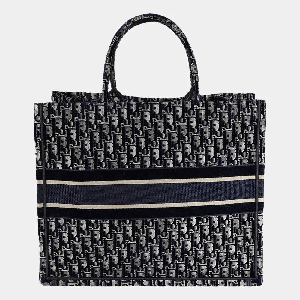 商品[二手商品] Dior|Dior Blue Oblique Velvet Large Book Tote Bag,价格¥23945,第3张图片详细描述