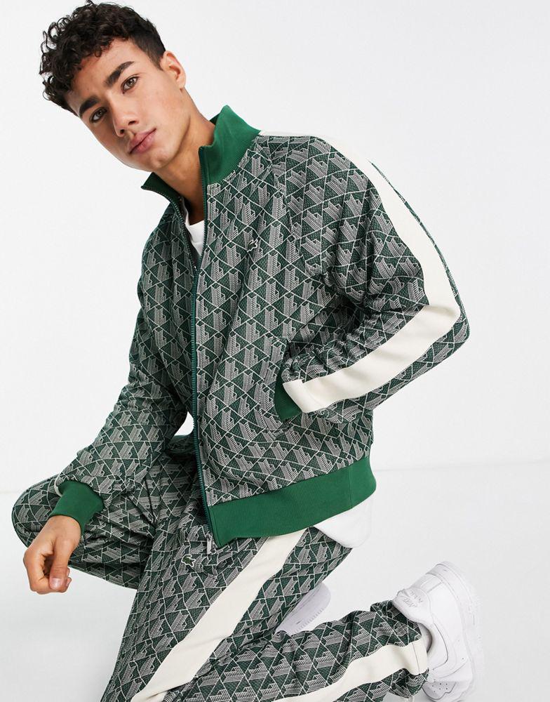 Lacoste all over print taped track bottoms in green商品第3张图片规格展示