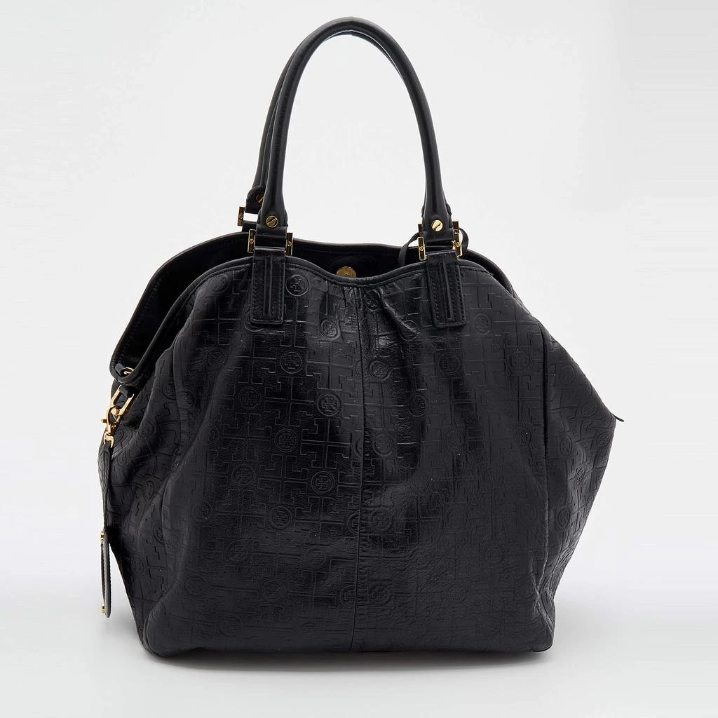 商品[二手商品] Tory Burch|Tory Burch Black Logo Embossed Leather Dafina Tote,价格¥1182,第4张图片详细描述