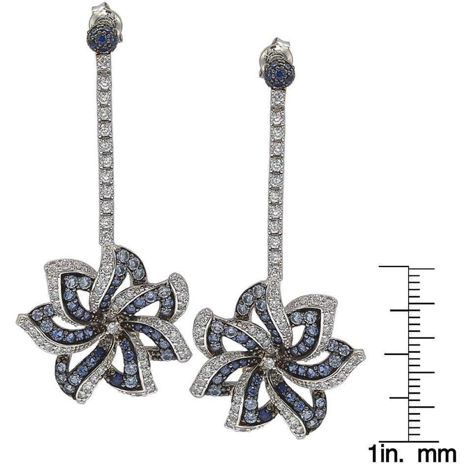 Suzy Levian Sapphire and Diamond Accent in Sterling Silver Earrings商品第3张图片规格展示
