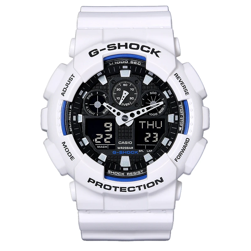 商品Casio|卡西欧（CASIO）手表 G-SHOCK系列自动背光迷彩风限量大表盘时尚电子双显防水男表 GA-100B-7A-白色-GA-100B-7A,价格¥914,第1张图片