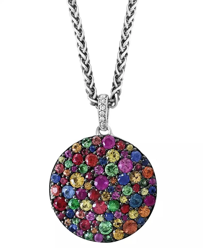 商品Effy|EFFY® Multi-Sapphire (2-5/8 ct. t.w.), Tsavorite (1/2 ct. t.w.) & Diamond Accent Pavé Disc 18" Pendant Necklace in Sterling Silver,价格¥3027,第3张图片详细描述