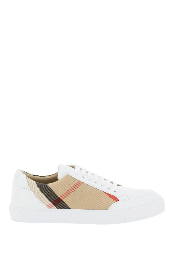 商品Burberry|CHECK FABRIC AND LEATHER SNEAKERS,价格¥2792,第1张图片