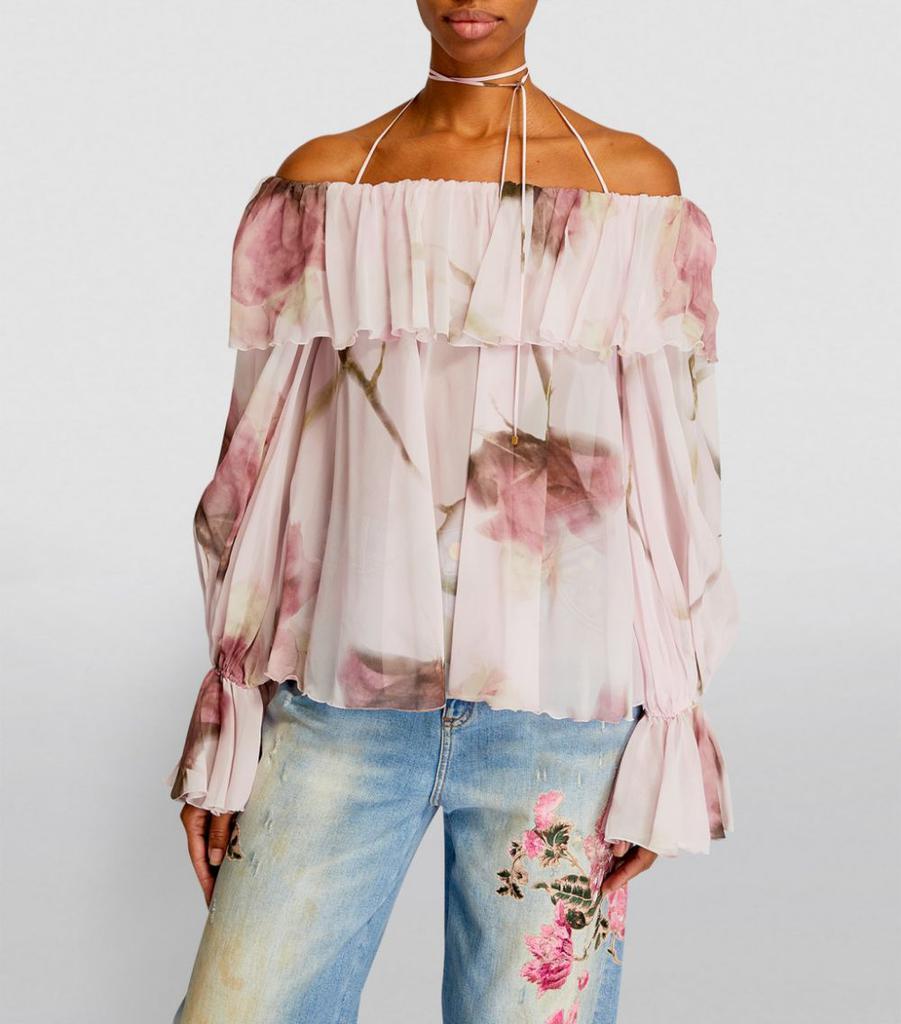 商品BLUMARINE|Silk Off-The-Shoulder Blouse,价格¥12483,第5张图片详细描述