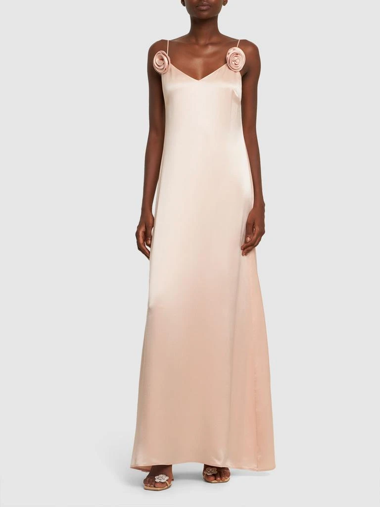 商品Magda Butrym|Silk Satin Long Slip Dress W/roses,价格¥6151,第1张图片详细描述