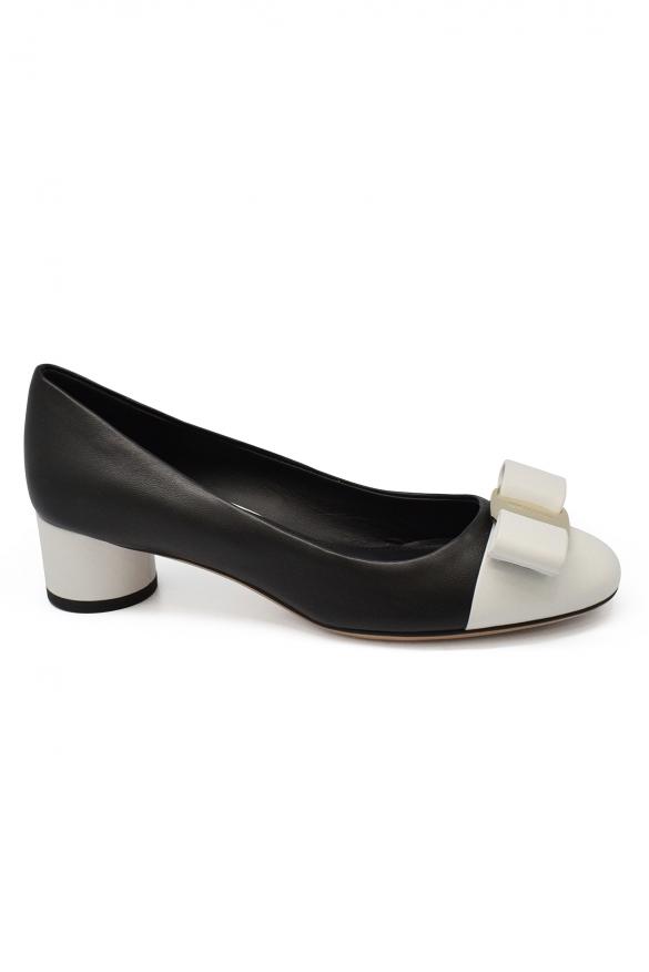 Women Luxury Shoes   Salvatore Ferragamo Black And White Ivrea Pumps商品第3张图片规格展示