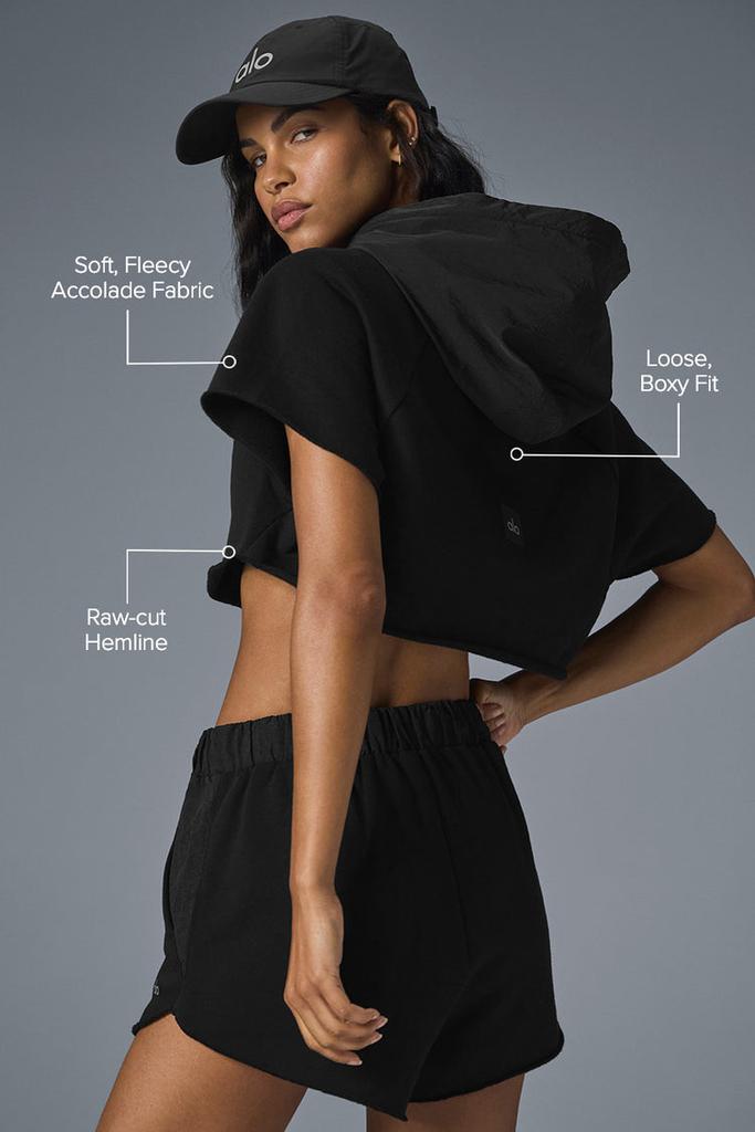 Alo Cropped In The Air Short Sleeve Hoodie - Black - Hoodies