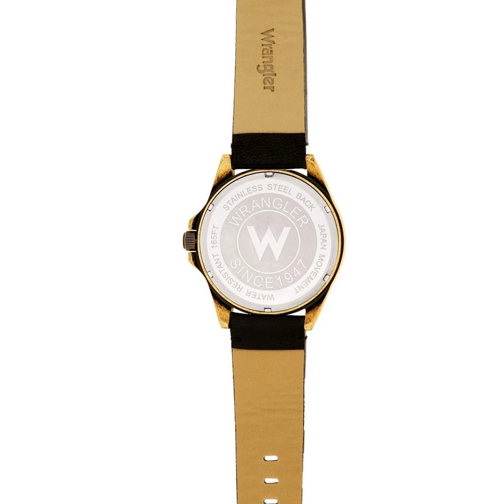 商品Wrangler|Men's, 48MM Antique Brass Case, Black Dial, Bronze Arabic Numerals, Black Strap, Analog Watch with Red Second Hand, Date Function,价格¥490,第2张图片详细描述