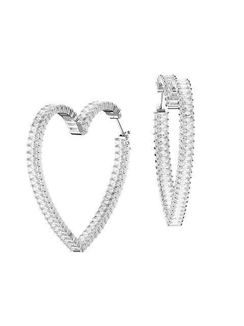 Matrix Rhodium-Plated & Crystal Large Heart Hoop Earrings商品第1张图片规格展示