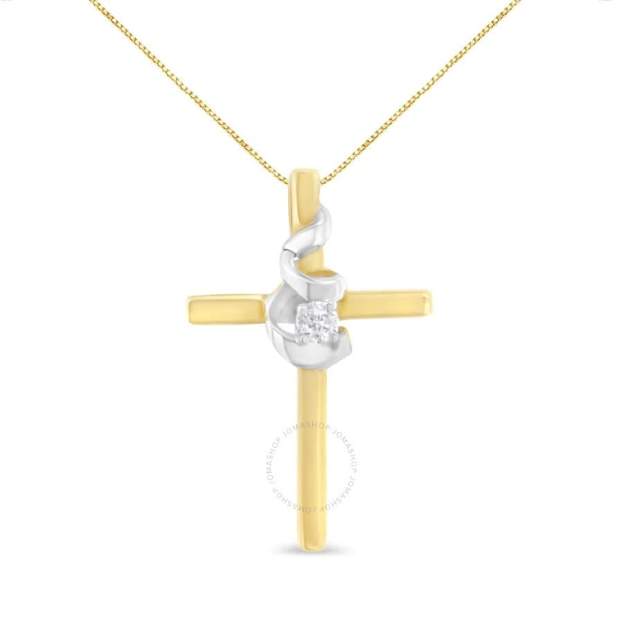 商品Espira|10K Two-Tone Yellow & White Gold Diamond-Accented Spiral & Cross 18" Pendant Necklace (J-K Color,价格¥1599,第1张图片