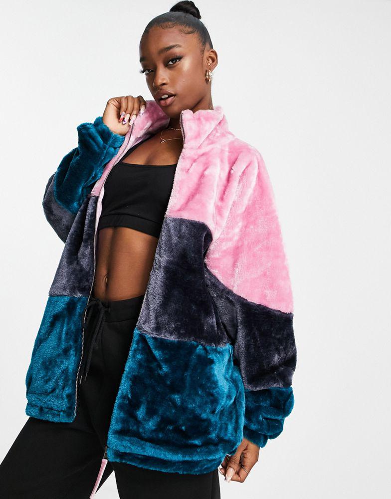 UGG Elaina faux fur jacket in rose quarts multi商品第3张图片规格展示