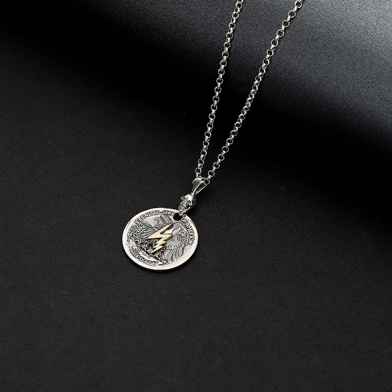 MYFD 项链男女同款S925银复古风闪电 印第安风格硬币 吊坠商品第4张图片规格展示