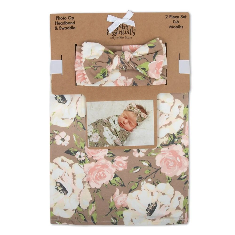 商品Baby Essentials|Baby Girls Soft Floral Swaddle Wrap Blanket with Matching Headband, 2 Piece Set,价格¥99,第2张图片详细描述