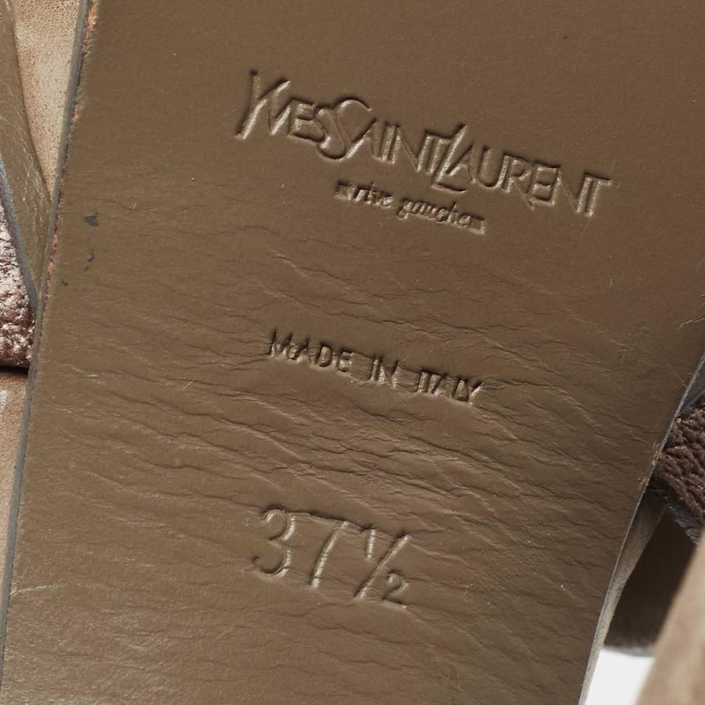 Saint Laurent Metallic Bronze Leather Tribute  Ankle Sandals Size 37.5商品第8张图片规格展示
