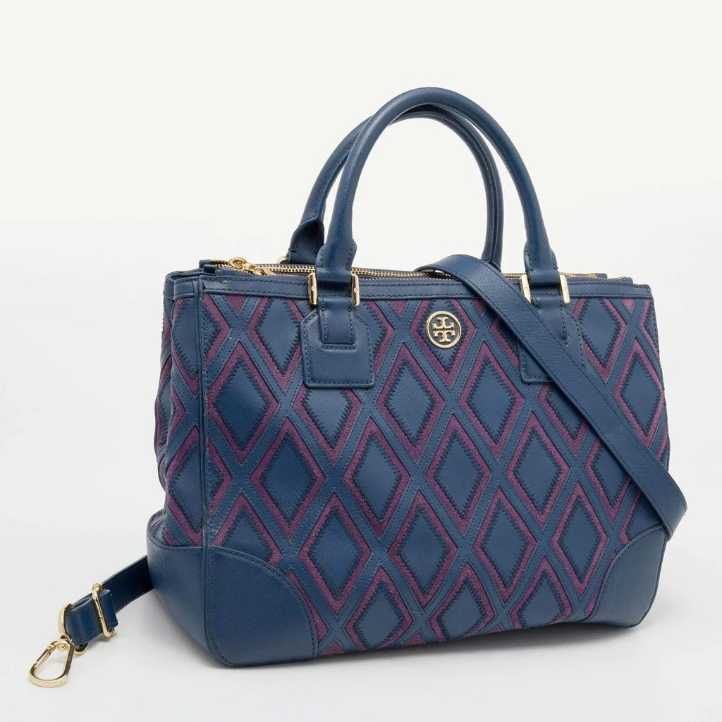 商品[二手商品] Tory Burch|Tory Burch Blue/Purple Robinson Patchwork Double Zip Tote,价格¥1131,第3张图片详细描述