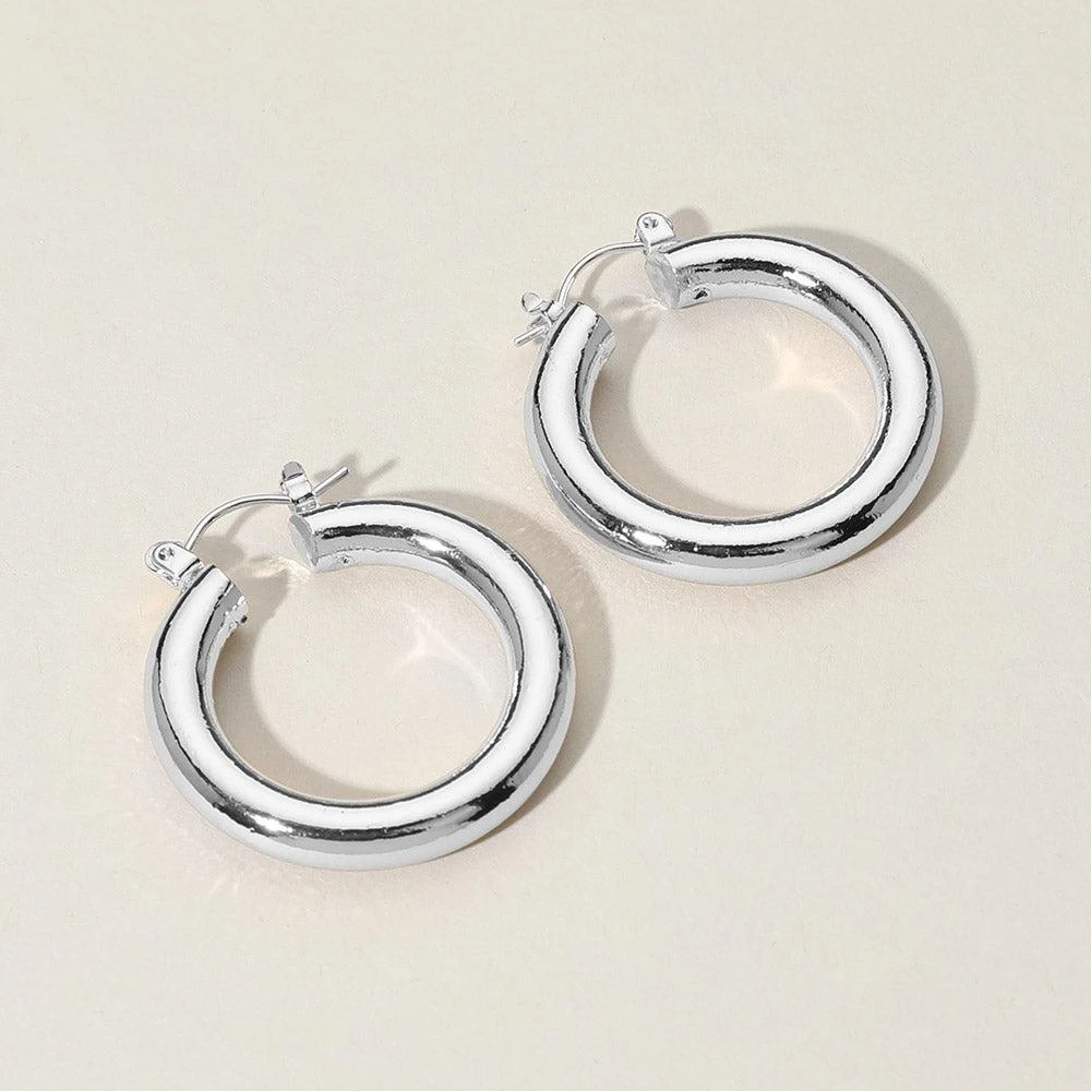 商品FASHNZFAB|Metal Hoop Pin Catch Earrings - Silver,价格¥175,第1张图片详细描述