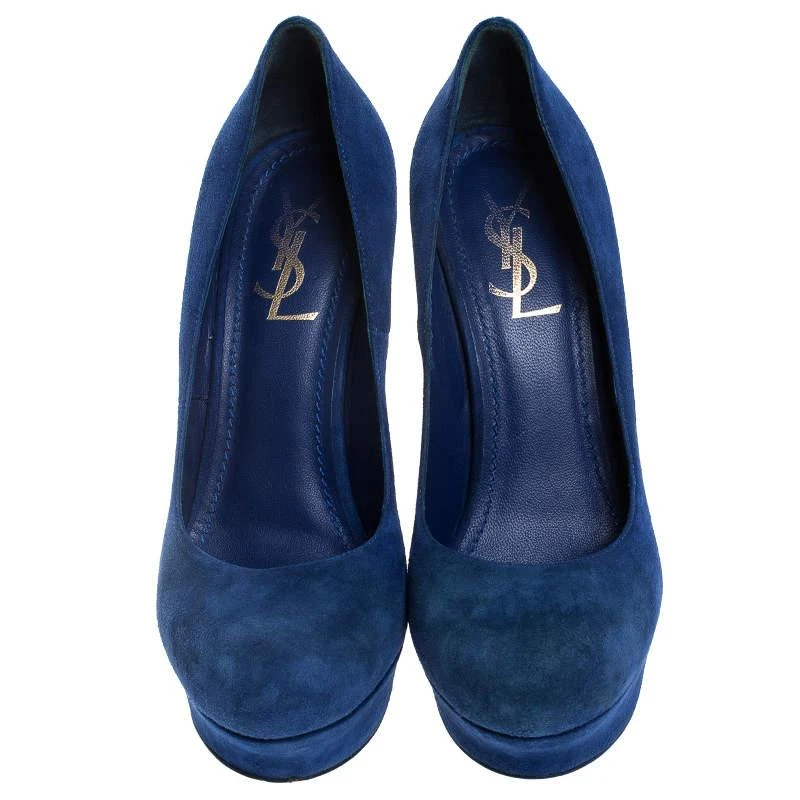 商品[二手商品] Yves Saint Laurent|Saint Laurent Paris Blue Suede Palais Platform Pumps Size 38.5,价格¥1384,第3张图片详细描述