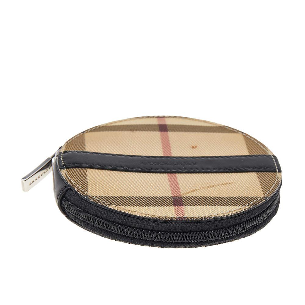 Burberry Beige-Black House Check PVC And Leather Round Coin Pouch商品第6张图片规格展示