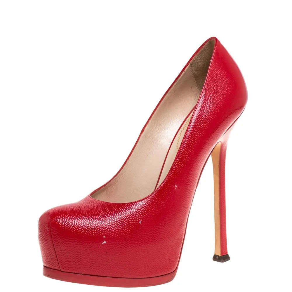 商品[二手商品] Yves Saint Laurent|Saint Laurent Paris Red Leather Tribtoo Platform Pumps Size 38.5,价格¥1268,第1张图片