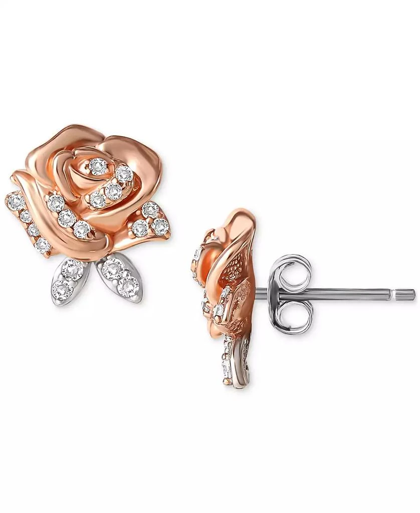 商品Disney|Cubic Zirconia Rose Beauty & The Beast Stud Earrings in Sterling Silver & 18k Rose Gold-Plate,价格¥206,第1张图片