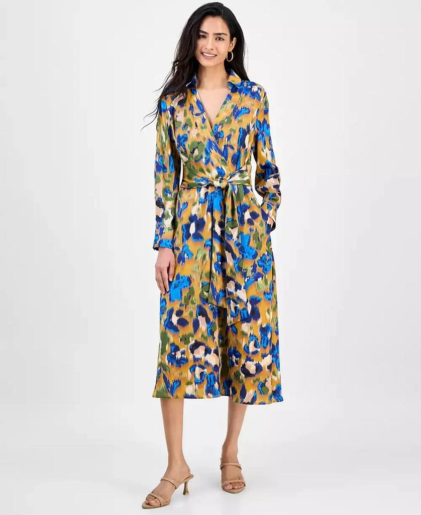 商品Tahari|Women's Printed V-Neck Tie-Waist Midi Dress,价格¥582,第1张图片